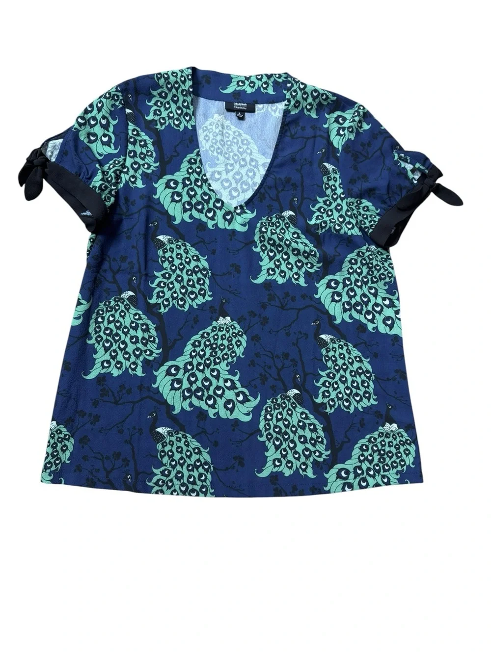 ModCloth × Dupenny Ideal Discovery Peacock Print Short Sleeve Top size L